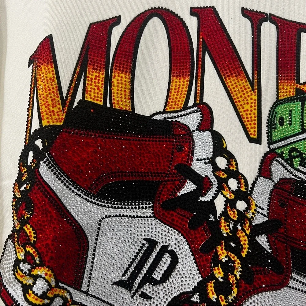 Left Point Sweatshirt Money Sneakers Graffiti Rhinestones Y2K 90s Streetwear 3XL